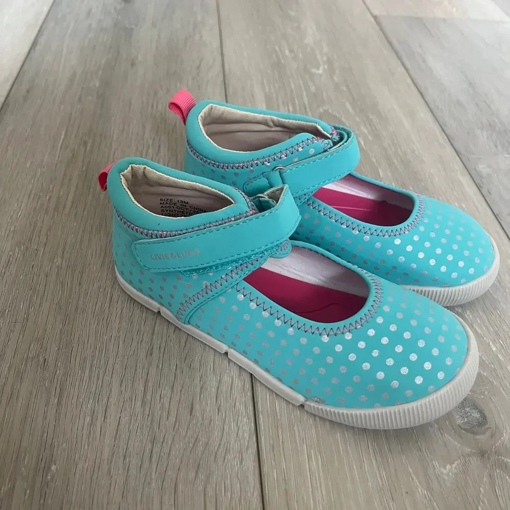 Livie & Luca Kaboodle 'Versy' Little Girls Size 13 Slip On Sneaker Shoe Aqua Dot